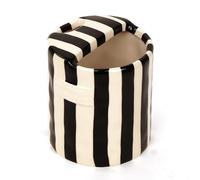 Annahom Ceramic Travel Mug without Handle-10oz Pottery Tumbler for Coffee & Tea - Fits Car Cup Holder-Microwave Safe Sip Top (Striped Design)-Black