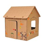 Annahouse creative Outlined brown cardboard house Playhouse Cabin with nice animals and big roof for painting with pencils, crayons, gouache colors, finger paints, DIY, 3D, Large, 3+ years