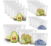 Annaklin 100% Platinum Silicone Reusable Storage Bags, 12 Pack, Premium Silicone Food Storage Bag Stand-Up Wide-Mouth Zip-Lock, Microwave Dishwasher Safe, 4 M + 4 S + 4 XS, Crystal-Clear
