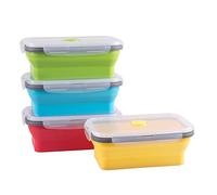 Annaklin Collapsible Food Storage Containers with Airtight Lid, Kitchen Silicone Meal Prep Containers, Set of 4, 27 oz, Blue, Green, Red