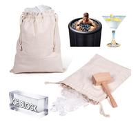Annaklin Extra Large Lewis Ice Bag and Mallet, 1 Wooden Ice Hammer and 2 Pieces 13"x16" Canvas Bag for Crushed Ice, Bartender Kit Set & Bar Tools Kitchen Accessory, Ice Bath Cold Plunge Accessories