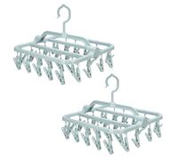 Annaklin Foldable Clip Hangers with 26 Drying Clips, Underwear Hanger with Clips, Plastic Laundry Clip and Drip Drying Hanger for Socks, Bras, Lingerie, Clothes, Sturdy, Blue, 2pc