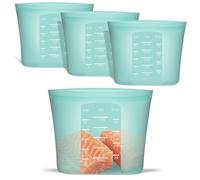 Annaklin Large Reusable Storage Bag, 4 Pack 100% Silicone Food Storage Bags Stand Up Silicone Zip Lock Bags for Food Container, Freezer Microwave Oven Dishwasher Safe, Aqua, 50.7oz/ 1500ml