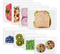 Annaklin Reusable Sandwich Bags & Snack Bags Set, 8 Pack, 100% Silicone Reusable Storage Bag, Soft Shell Ziplock Silicone Food Storage Containers, Freezer Microwave Oven Dishwasher Safe, Translucent