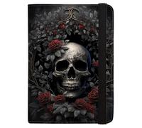 ANNAMISSI Passport Holder Women,RFID Blocking Travel Wallet,Leather Card Case Travel Document Organizer Credit Card Holder Girl Men, Rose Skull, Cute