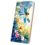 ANNAMISSI Wallets for Women RFID Blocking Wallet Cute Girls Ultra Slim Compact Clutch Long Credit Card Holder Floral Travel Wallet personalized Coin Pocket, Dragonfly, Printing
