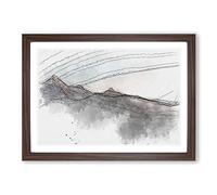 Annapurna Circuit Trek in Nepal Sketch Framed Print | A2 Walnut Framed Wall Art | Ready to Hang | Modern Nature Picture | Living Room Bedroom Lounge Office