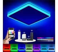 Annaror Smart LED Ceiling Light WiFi, 13in RGB Flush Mount Lighting Fixture with Remote, Compatible with Alexa Google Home, Low Profile Ceiling Light for Bedroom, Kitchen, Square White