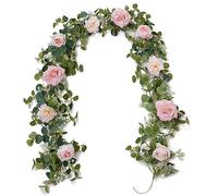 Anna's Whimsy 180 cm Artificial Eucalyptus Flower Garland, Fake Rose Gypsophila Wreaths, Flower Vines, Floral Garland Decoration for Wedding Party Home Craft Art Table Runner Decor, Pink
