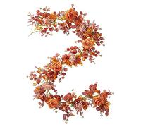 Anna's Whimsy 180 cm Artificial Eucalyptus Flower Garland, Fake Rose Gypsophila Wreaths, Flower Vines, Floral Garland Decoration for Wedding Party Home Craft Art Table Runner Decor, Orange