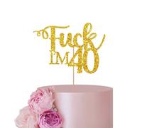 ANNATZQ Gold 40th Birthday Cake Topper, I'm 40, Forty, Glitter Card Stock & Bamboo, Laser-Cut & Hand Assembled, 1 Pre-Packaged