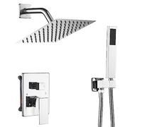 annazom Chrome Shower System with High Pressure Rain Shower Head, Hand Shower, Bathroom Shower Head, Luxury Rain Mixer Shower Combo Set, Wall Mounted, Coarse Valve and Trim Kit