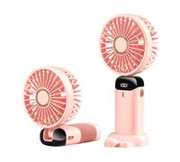 Anncain Portable Handheld Fan,Mini Foldable Desk Fan,USB Rechargeable Fans with 5 Speeds,Battery Operated Mini Handheld Fan with LED Display for Home Office Travel (Pink)