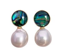 AnnChbpl Baroque Pearl Earrings Drop Dangle water droplet shaped Abalone Shell Freshwater Pearl Stud for Women 14K Gold plated Jewelry