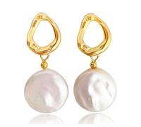 AnnChbpl Baroque pearl earrings for Women cultured freshwater Pearl Stud hoop square statement earrings 14K Gold plated Drop Dangle Jewelry gift