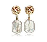 AnnChbpl Baroque pearl earrings for Women cultured freshwater Pearl Stud hoop square statement earrings 14K Gold plated Drop Dangle Jewelry gift