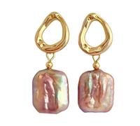 AnnChbpl Baroque pearl earrings for Women cultured freshwater Pearl Stud hoop square statement earrings 14K Gold plated Drop Dangle Jewelry gift