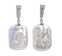 AnnChbpl Baroque pearl earrings for Women cultured freshwater Pearl Stud white square statement earrings 14K Gold plated dangle Jewelry gift