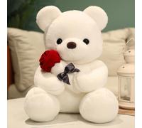 Annco Valentine Teddy Bear Plush Toy - Soft Stuffed Animal with Rose Flower, for Her/Girlfriend on Valentine's Day, Christmas, Anniversaries(White, 35cm(13.8"))
