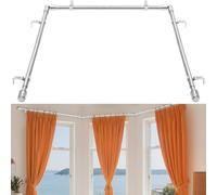 Anndason 1 Inch Bay Window Curtain Rods Corner Curtain Rods Set 30-76 Inch Center Rod for Windows 16-40 Inch Side Rods,Curtain Rods Set (Silver)