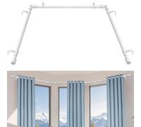 Anndason 1 Inch Bay Window Curtain Rods Corner Curtain Rods Set 30-76 Inch Center Rod for Windows 16-40 Inch Side Rods,Curtain Rods Set (White)