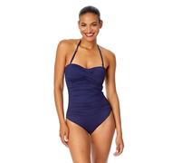 Anne Cole Women's Front-Shirred Bandeau One-Piece Swimsuit, Navy, 14