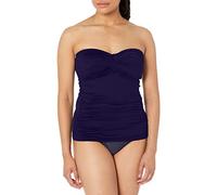 Anne Cole Women's Solid Twist Front Shirred Bandeau Tankini Swim Top, Navy, X-Small