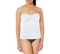 Anne Cole Women's Twist Front Shirred Bandeau Tankini Top, White, Medium