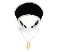 Anne Costume French Hood Letter B Pearl Necklace Tudor Headband Renaissance Headpiece for Women Halloween Princess Cosplay, Black, One Size
