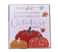 Anne Gables I'm So Glad I Live in a World Where There Are Octobers Quote Fall Autumn Thanksgiving Book Novel Pumpkin Leaf Leaves Foliage Peeping 1.4" Enamel Pin Badge