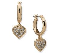 ANNE KLEIN Crystal and Gold Clickit Hoop Earring Featuring Pave Crystal Heart Drop Charm