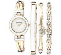 ANNE KLEIN Women's Crystal Accented Bangle Watch and Bracelet Set, Gold