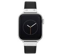 Anne Klein Leather Fashion Band for Apple Watch Secure, Adjustable, Apple Watch Band Replacement, Fits Most Wrists, Black/Silver, 42mm (Series 1-3), 44/45/46/49mm (Ultra & Ultra 2), WK/1008SVBK424445