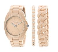 Anne Klein Women's AK/1957BLST Crystal Accented Blush Pink Silicone Bracelet Watch Set