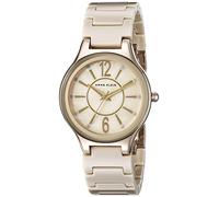 Anne Klein Women's AK/2182TNGB Glitter Accented Gold-Tone and Tan Ceramic Bracelet Watch