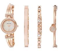 Anne Klein Women's Crystal Accented Bangle Watch and Bracelet Set, Pink