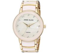 Anne Klein Women's AK/2672LPGB Diamond-Accented Gold-Tone and Blush Pink Ceramic Bracelet Watch