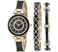 Anne Klein Women's AK/3296BKST Premium Crystal Accented Gold-Tone and Black Bangle Watch and Bracelet Set