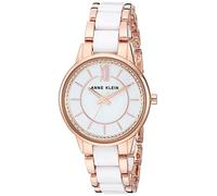 Anne Klein Women's AK/3344WTRG Swarovski Crystal Accented Rose Gold-Tone and White Ceramic Bracelet Watch