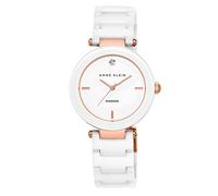 Anne Klein Women's Genuine Diamond Dial Ceramic Bracelet Watch,White/Rose Gold