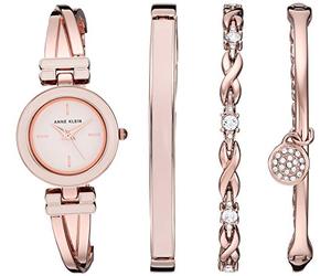 Anne Klein Women's Bangle Watch and Premium Crystal Accented Bracelet Set, AK/3284LPST