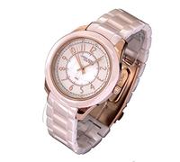 Anne Klein Womens Ceramic Champagne Rosegold-tone Crystal Watch 12/2224RGLP