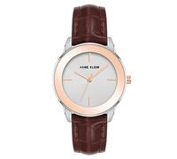 Anne Klein Women's Croco-Grain Patterned Faux Leather Strap Watch, Brown/Silver/Rose Gold, Japanese