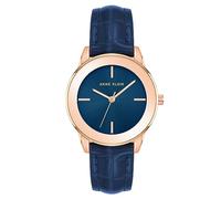 Anne Klein Women's Croco-Grain Patterned Faux Leather Strap Watch, Navy/Rose Gold, Japanese