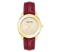 Anne Klein Women's Croco-Grain Patterned Faux Leather Strap Watch, Red/Gold, Japanese