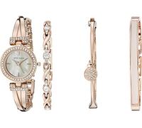 Anne Klein Women's Crystal Accented Bangle Watch and Bracelet Set, Pink