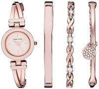 Anne Klein Women's Crystal Accented Bangle Watch and Bracelet Set, Pink