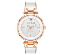 Anne Klein Women's Genuine Diamond Dial Bangle Watch, AK/1414, White/Rose Gold, White/Rose Gold, Japanese
