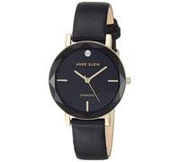 Anne Klein Women's Genuine Diamond Dial Leather Strap Watch