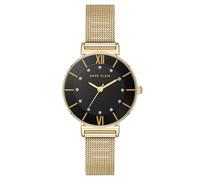 Anne Klein Women's Glitter Accented Mesh Bracelet Watch, Black/Gold, AK/5294BKGB